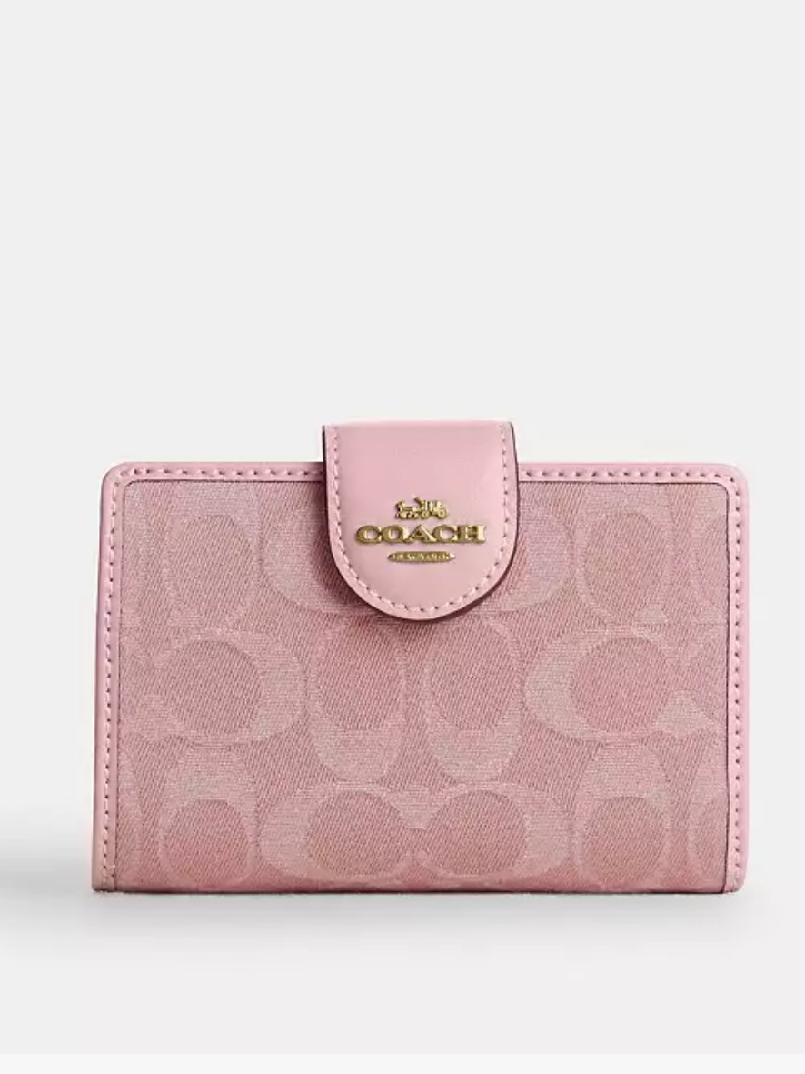 Coach Medium Corner Zip Wallet In Signature Pink Denim